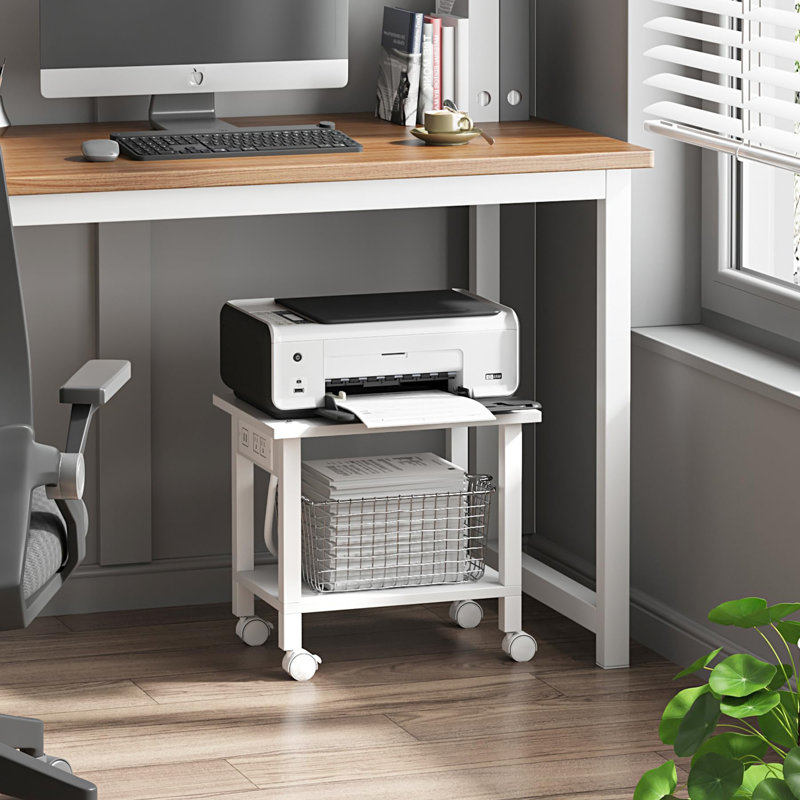 White 2 Tier Printer Stand Mobile Space Saving Solution For Office Use